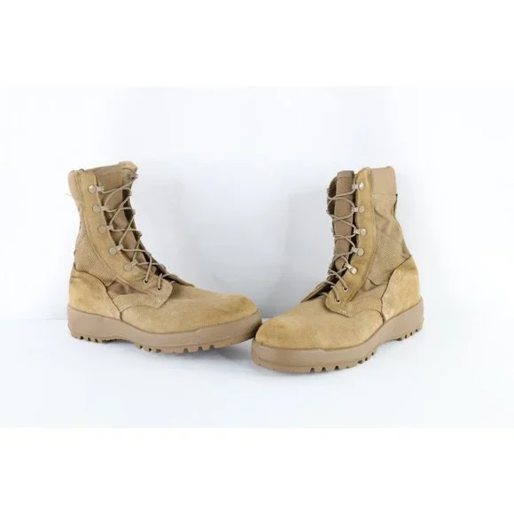 US Military Issued Mens Size 10 R Vibram Suede Leather Army Combat Boots Brown Army Hot Weather Combat Boots Coyote Tan SPM1C1-13-D-1017  main image 4